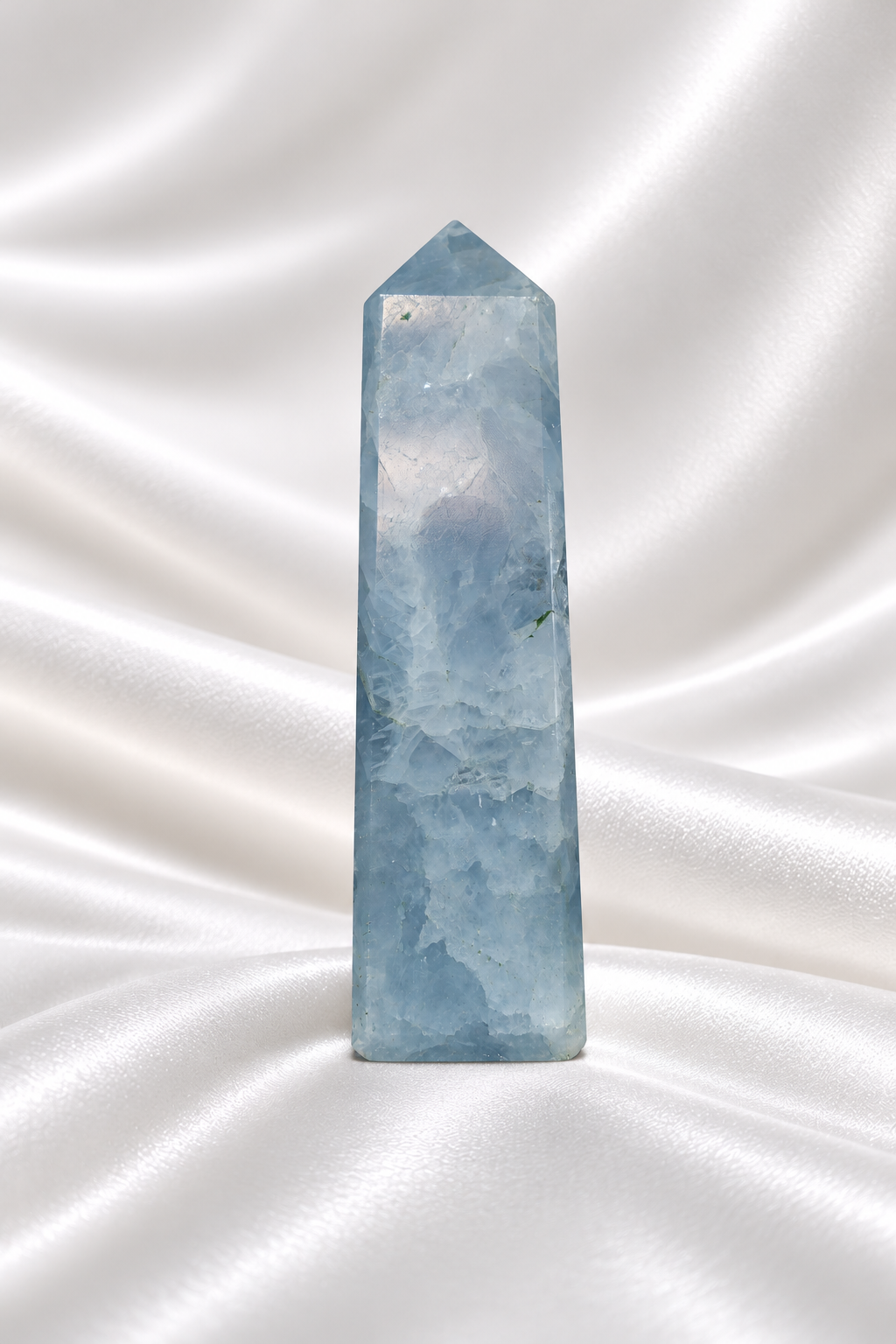 Blue Calcite Tower #4- Tip Little Chipped