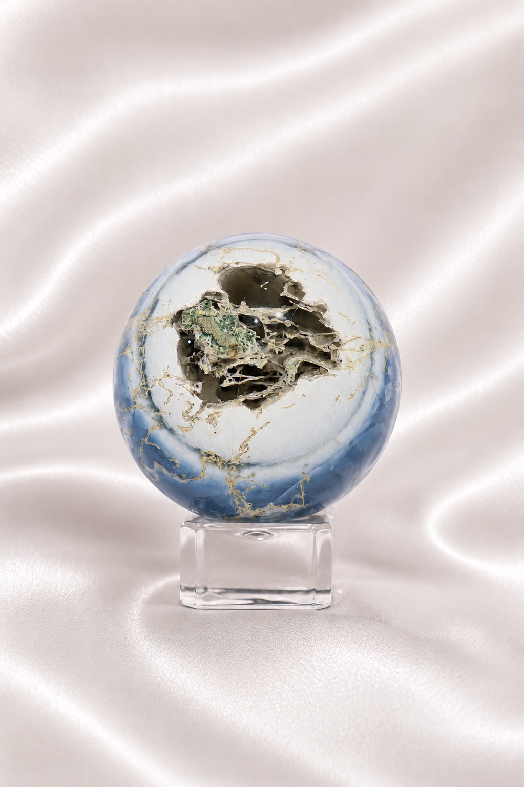 Blue Opal Sphere W/ Moss Agate Inclusions #14- RARE