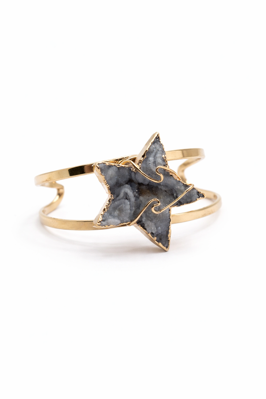 Grey Chalcedony Agate Star Bangle Bracelet