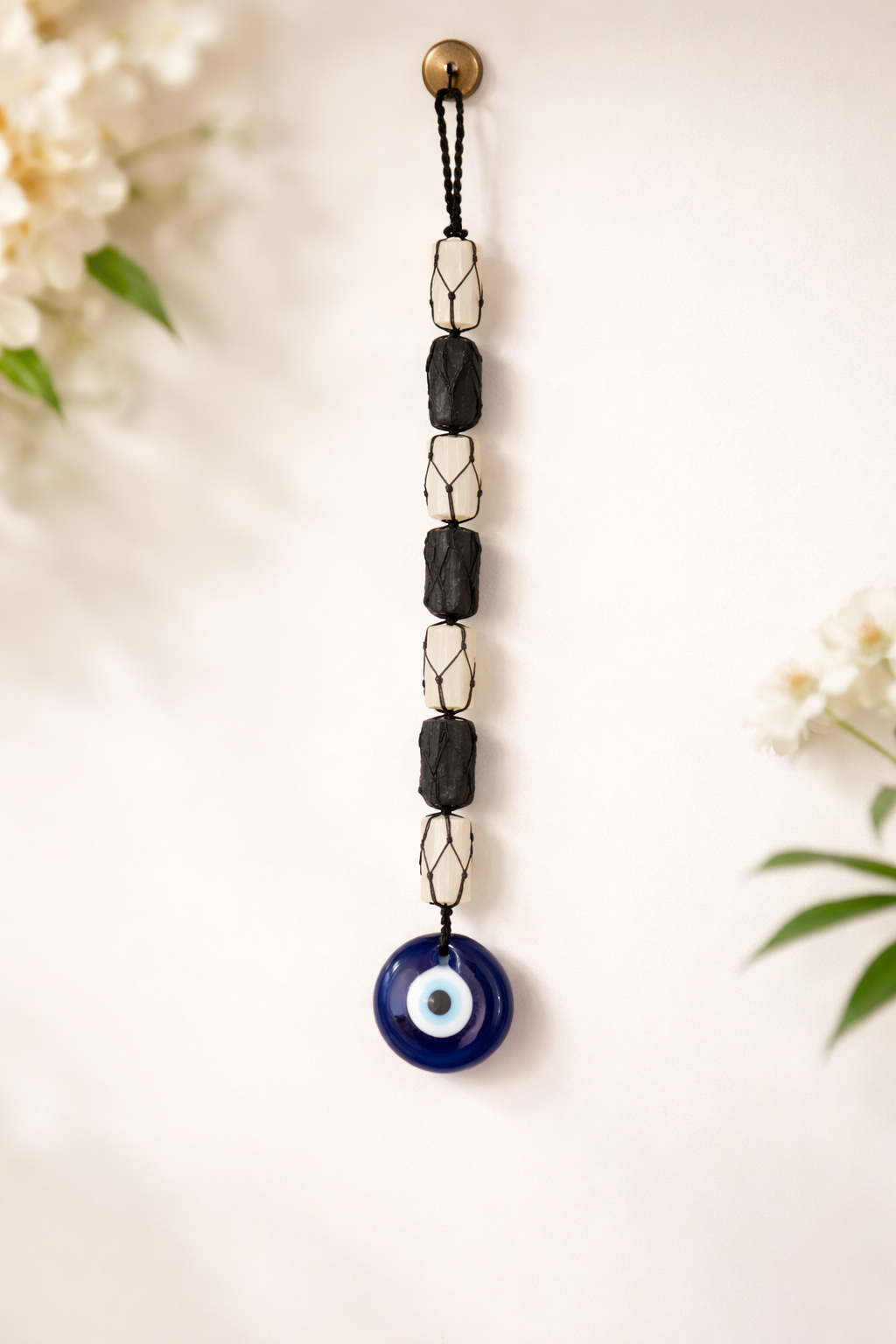 Selenite and Black Tourmaline Door/ Wall Hanging with Evil Eye