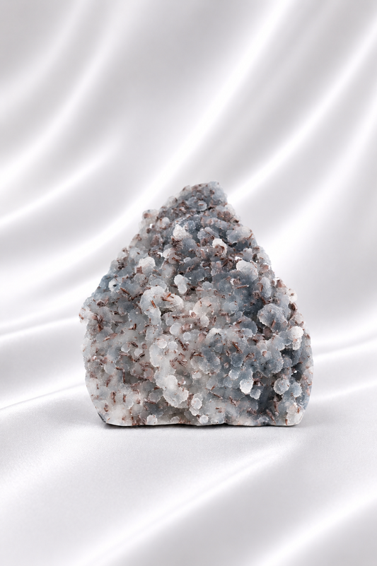 Blue Chalcedony with Stilbite Sugar Druzy Cluster #15