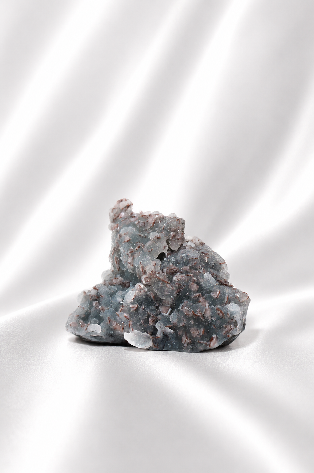 Blue Chalcedony with Stilbite Sugar Druzy Cluster #12