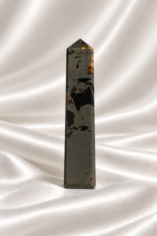 Pyrite & Golden Healer Tower #4 - RARE - Tip Little Chipped