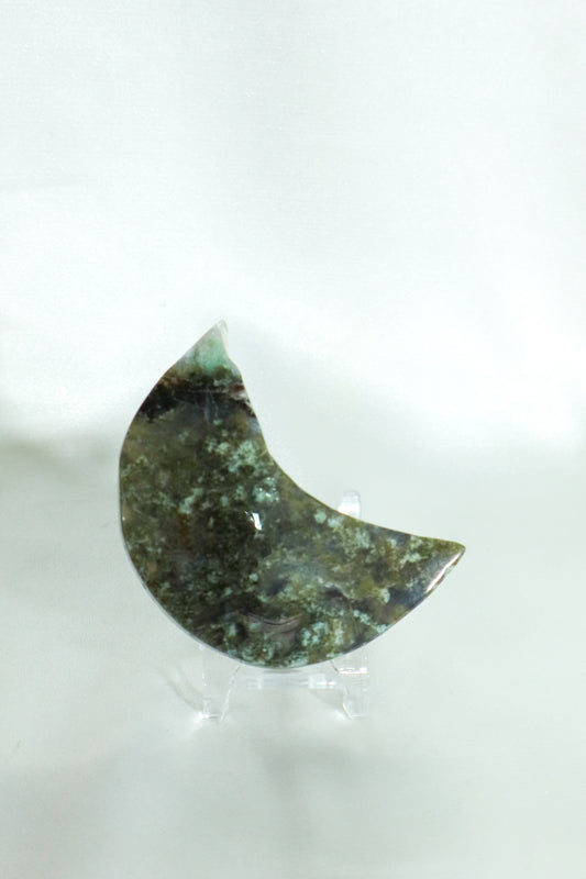 Moss Agate Moon Carving #6
