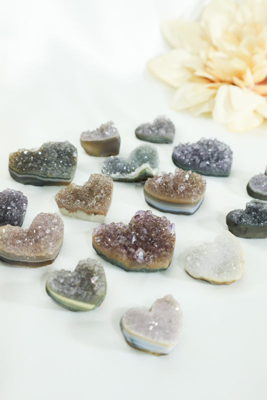 Rainbow Amethyst Cluster Hearts