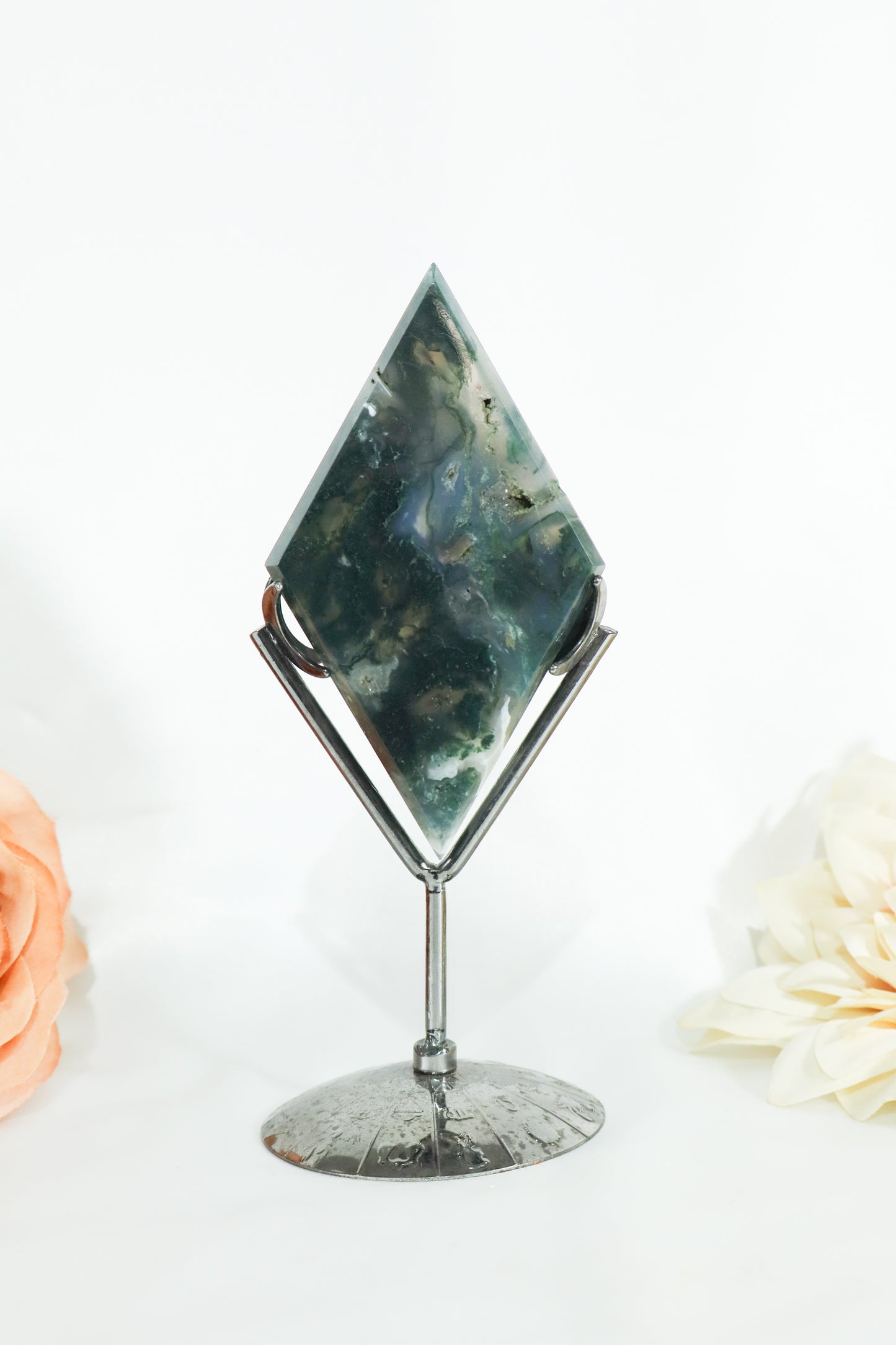Moss Agate Diamond on Stand #14