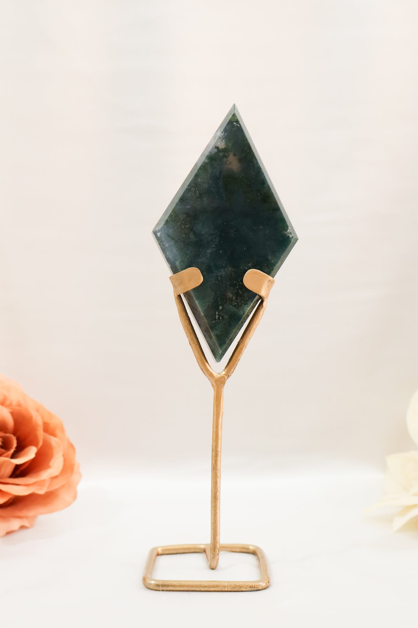 Moss Agate Diamond on Stand #12