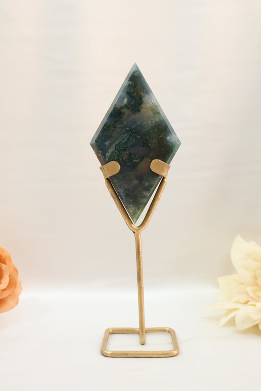Moss Agate Diamond on Stand #13