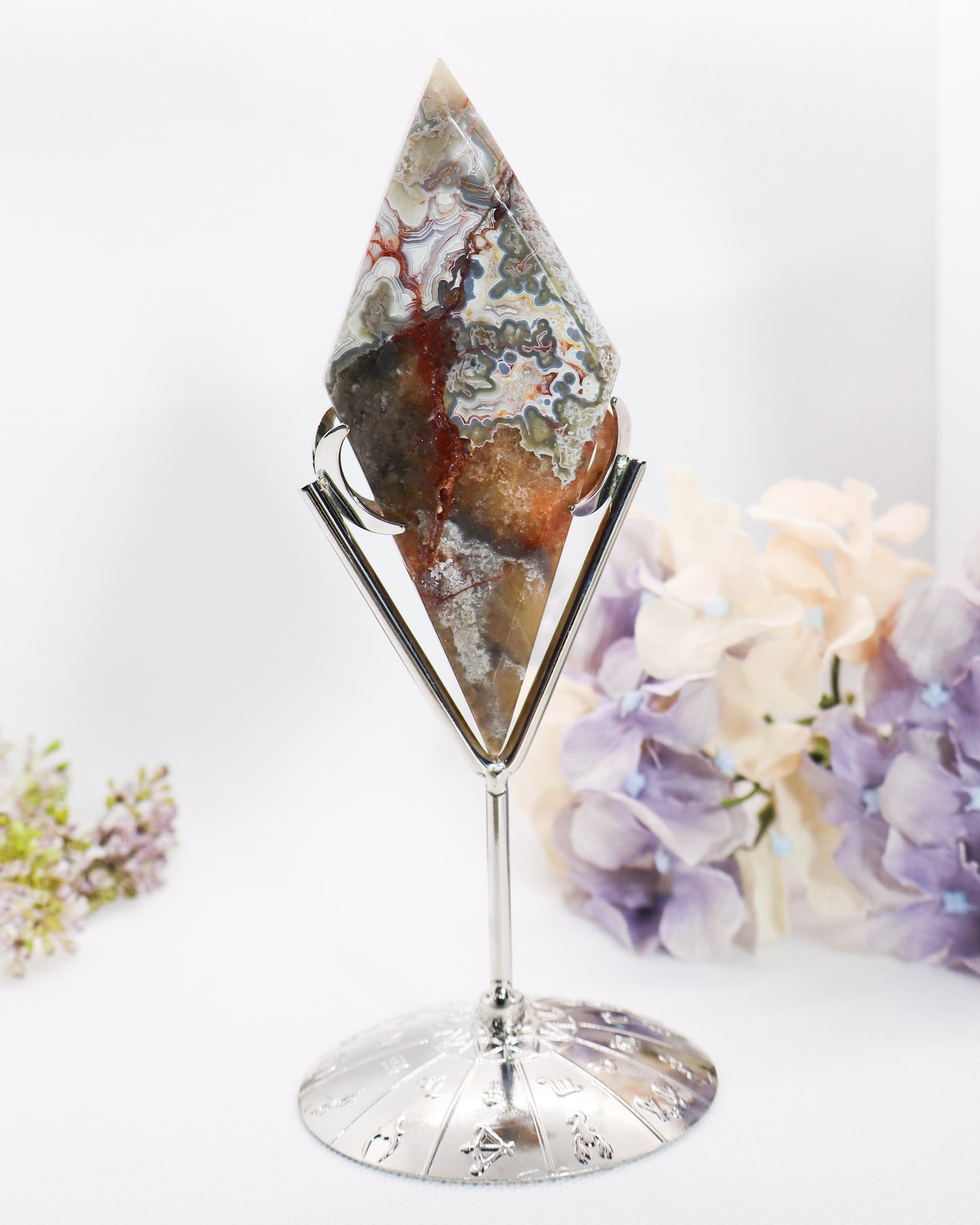 Mexican Crazy Lace Agate Diamond with Stand #4