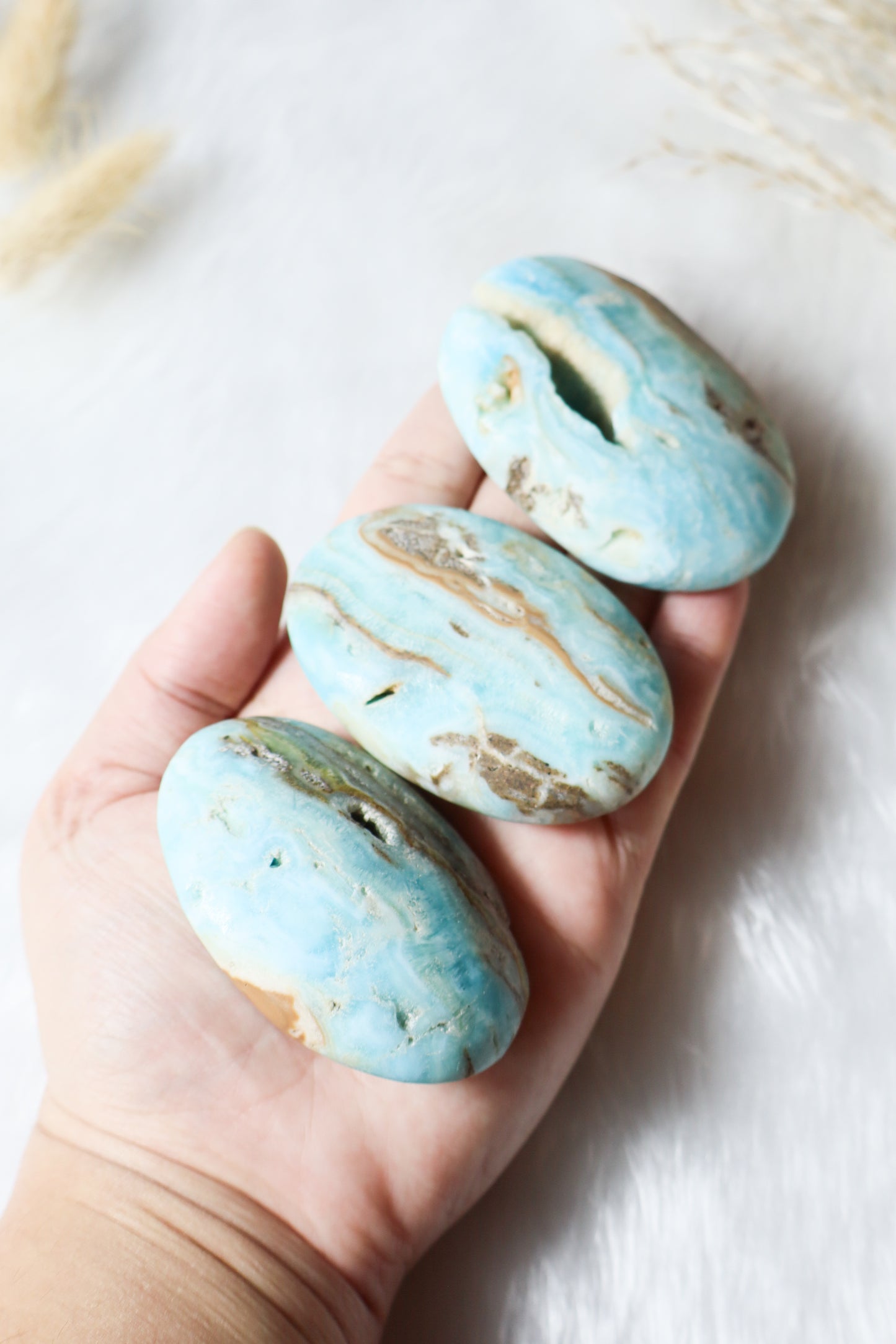 Blue Aragonite Palm Stones