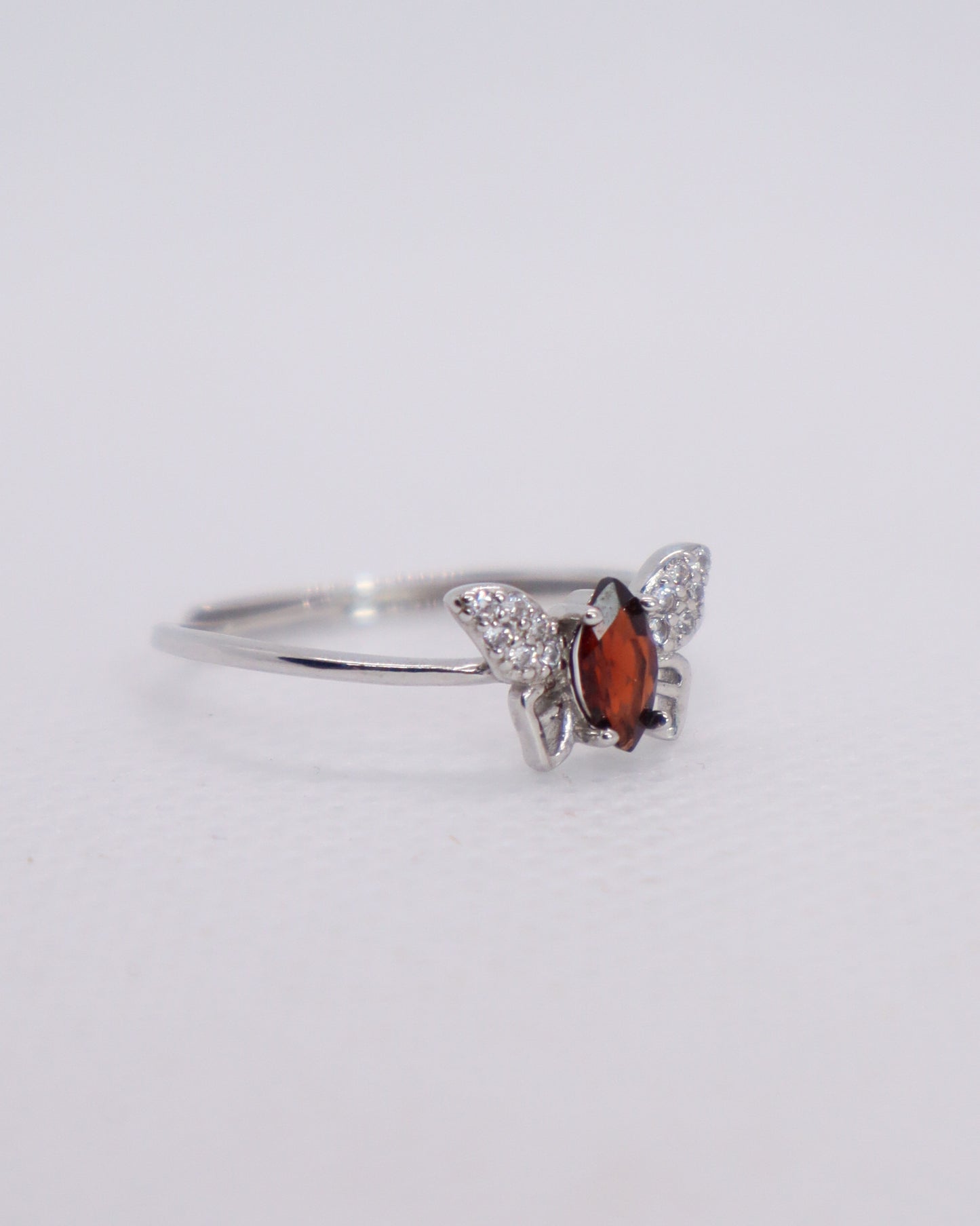 Garnet Butterfly Ring - 925 Sterling Silver