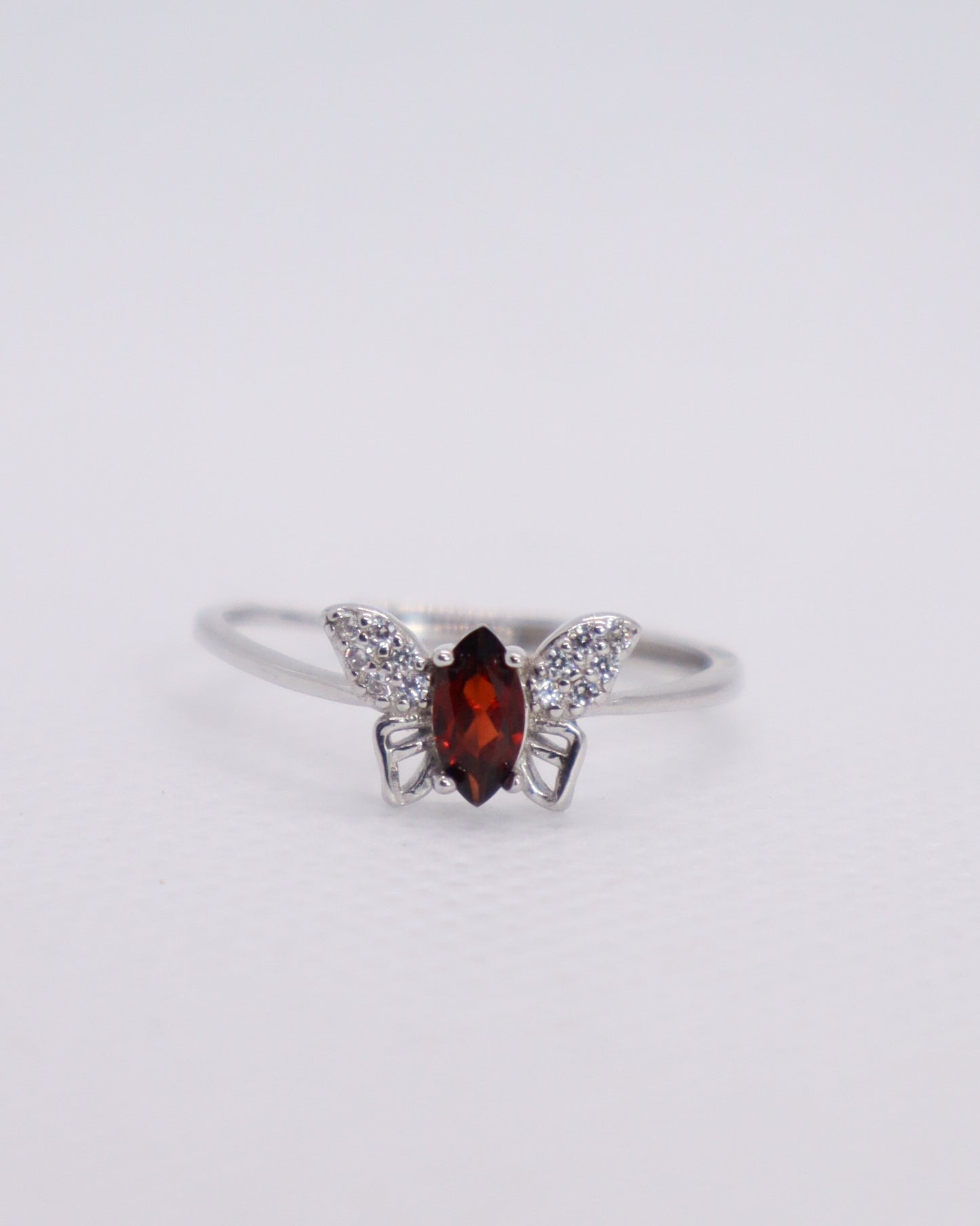 Garnet Butterfly Ring - 925 Sterling Silver