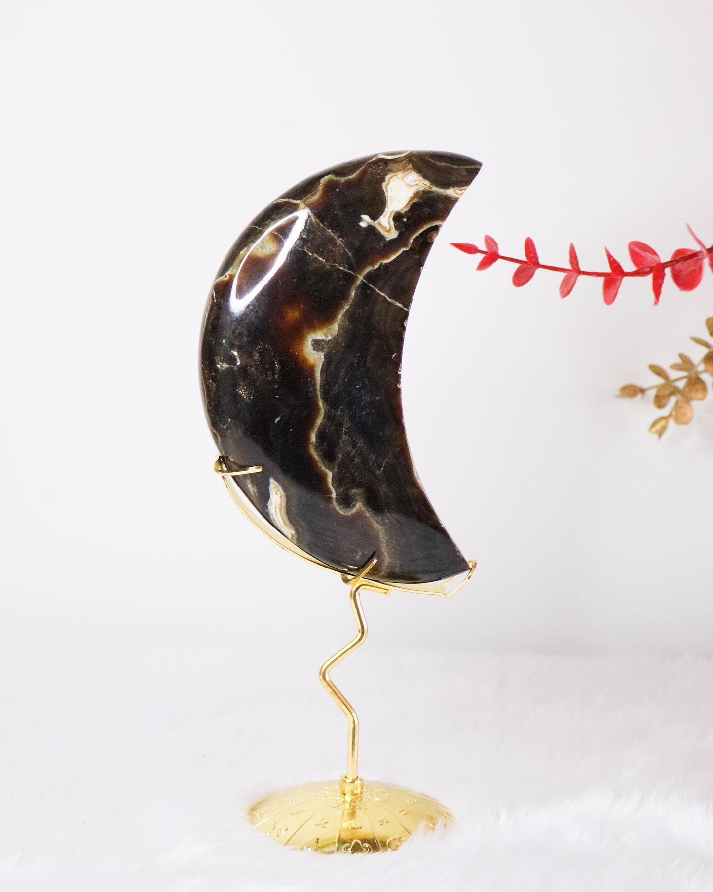 Chocolate Calcite Moon on Stand #3