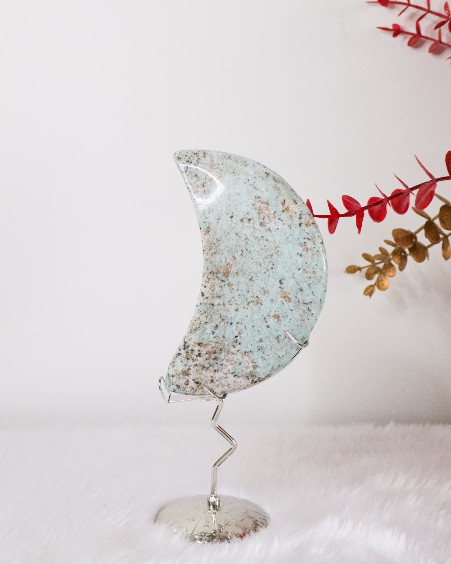 Amazonite Moon on Stand #2 - Little Chipped from Side