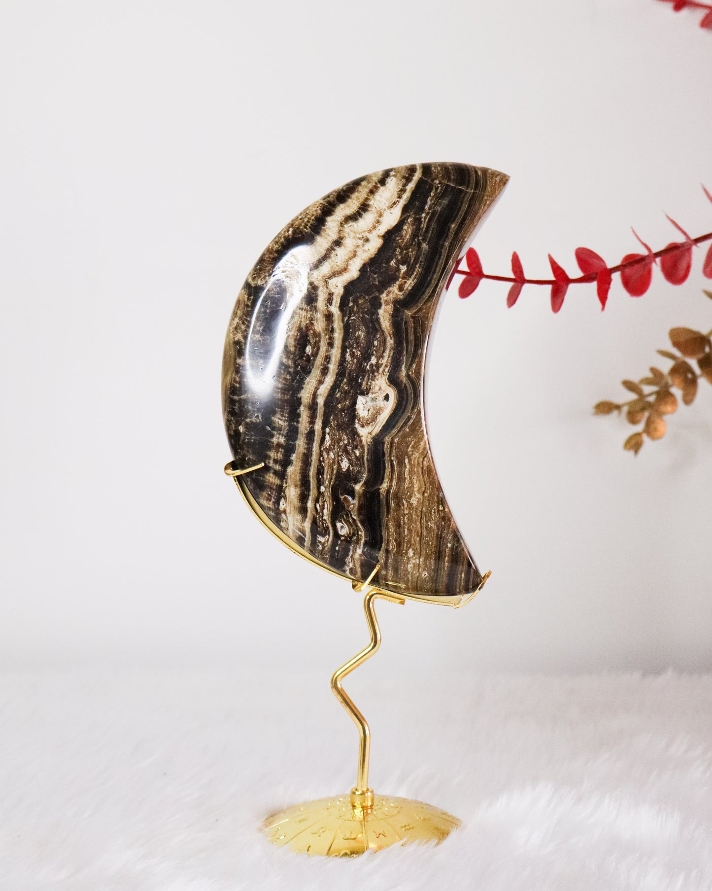 Chocolate Calcite Moon on Stand #2
