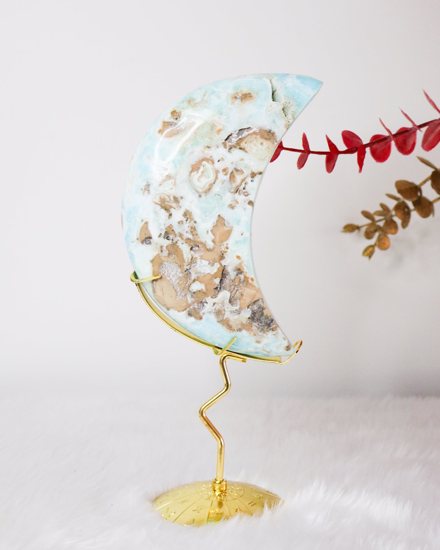 Blue Aragonite Moon on Stand #1