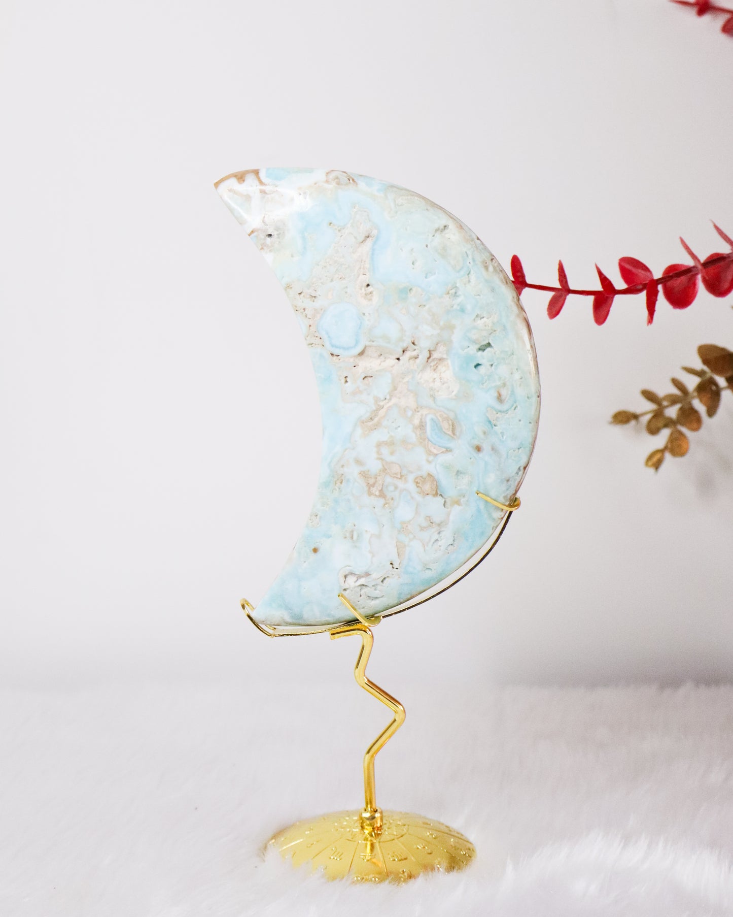 Blue Aragonite Moon on Stand #1