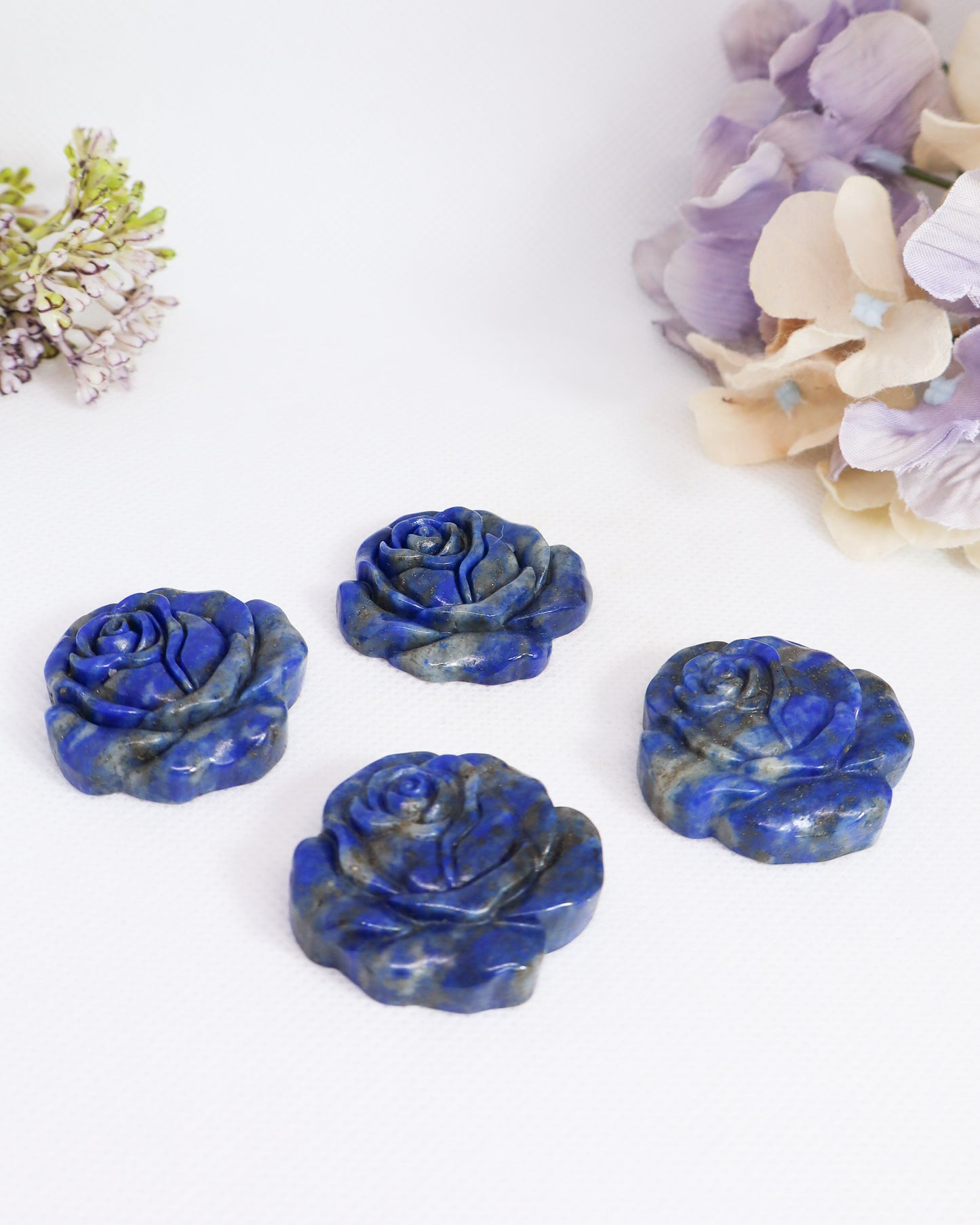 Lapis Lazuli Flower Carvings