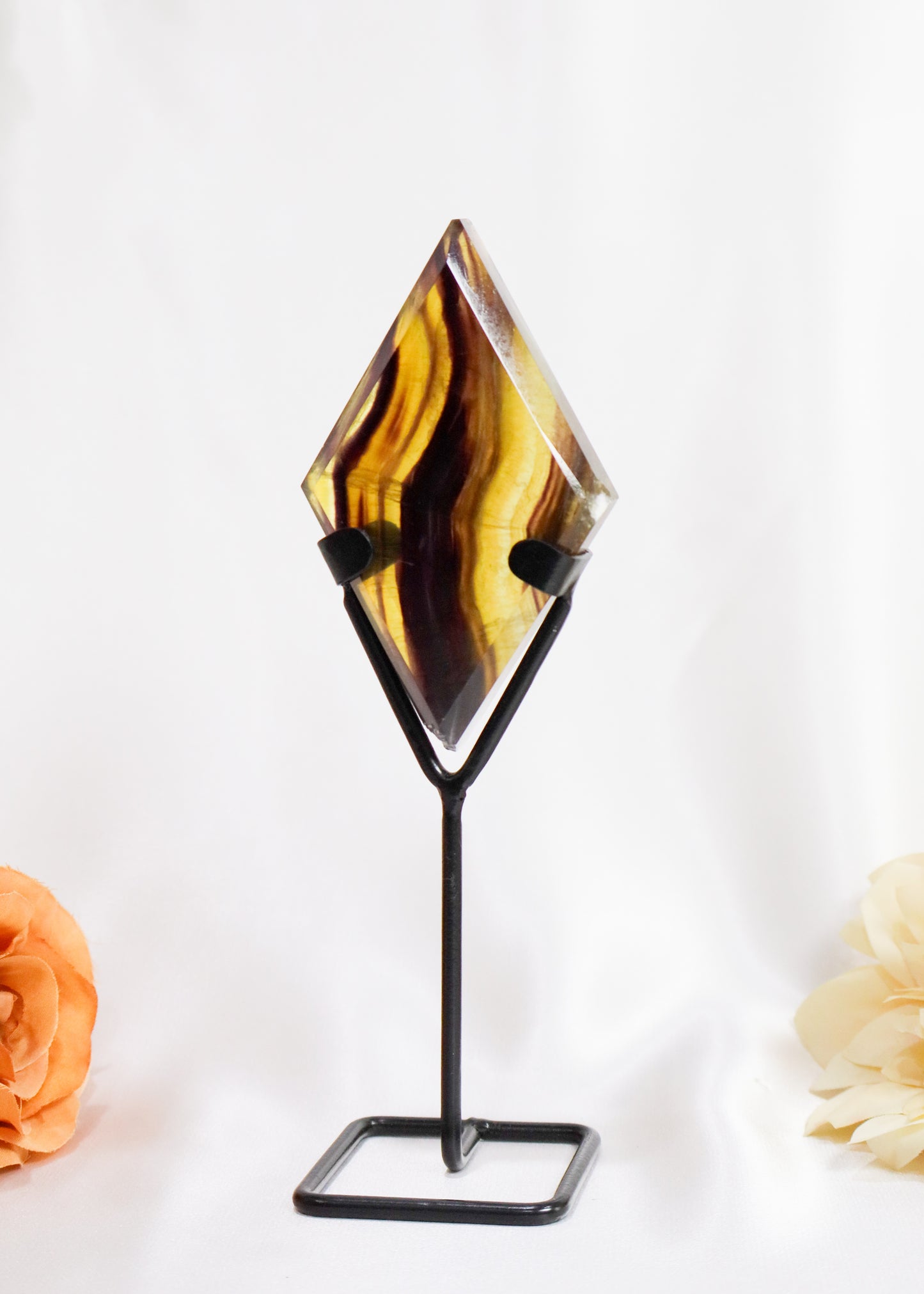 Rainbow Fluorite Diamond on Stand #2 - Little Chipped from bottom