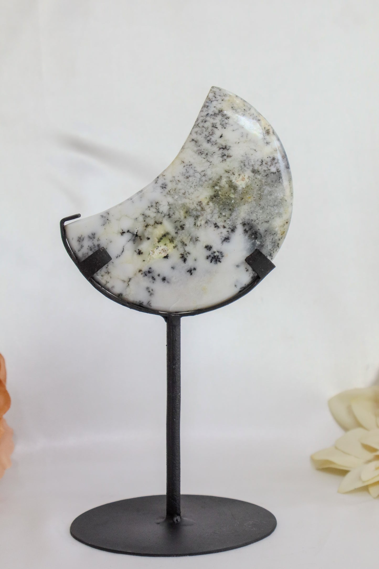 Dendritic Opal Moon on Stand #1