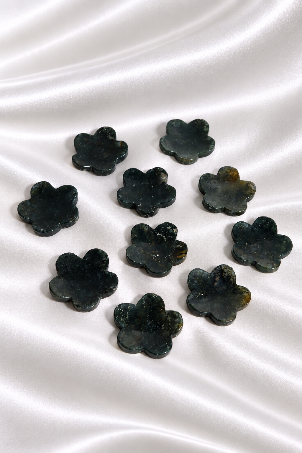 Moss Agate Flower Worry Stones