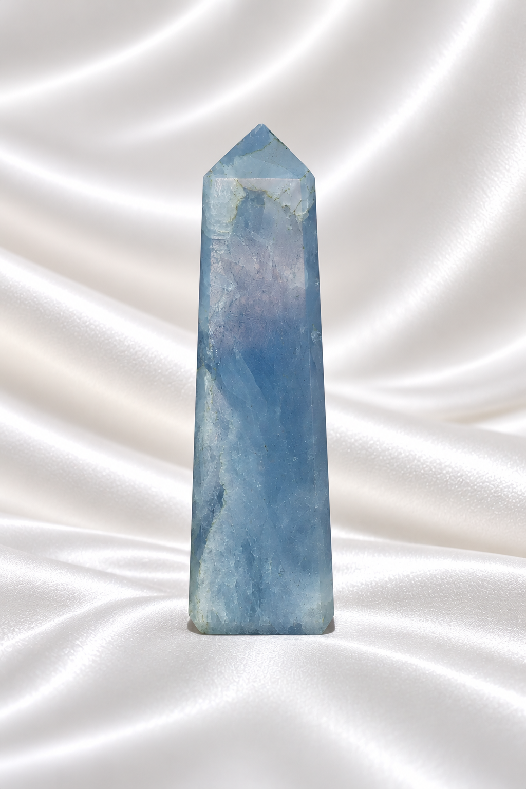 Blue Calcite Tower #4- Tip Little Chipped