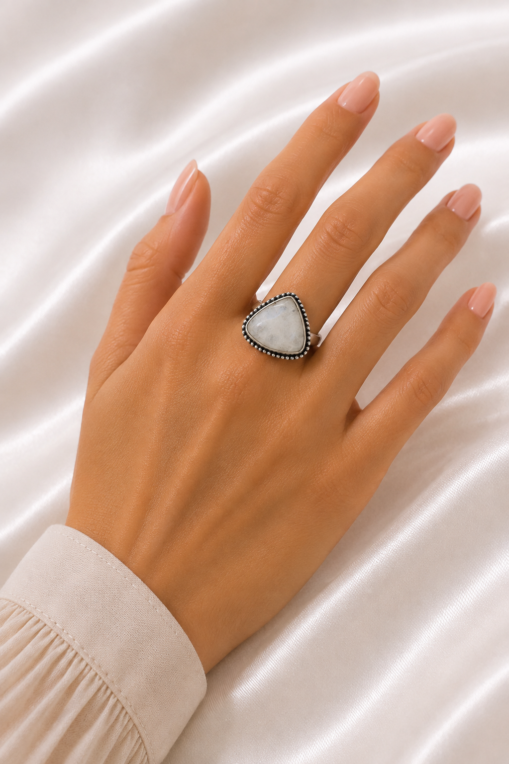 Moonstone Triangle Ring