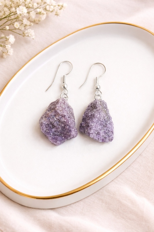 Raw Lepidolite Earring