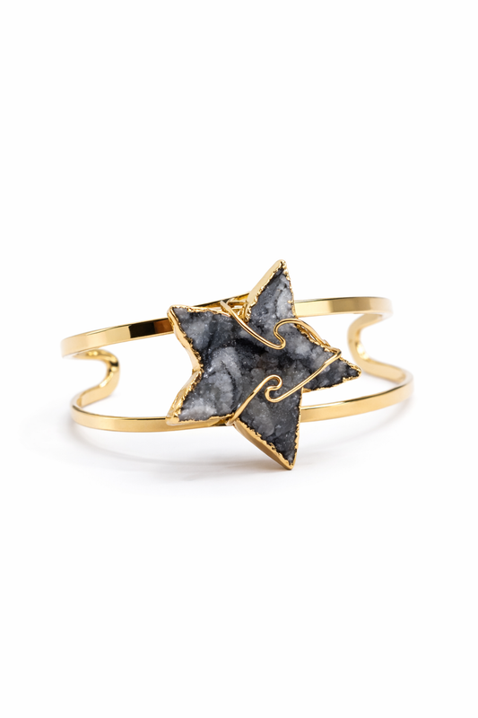 Grey Chalcedony Agate Star Bangle Bracelet