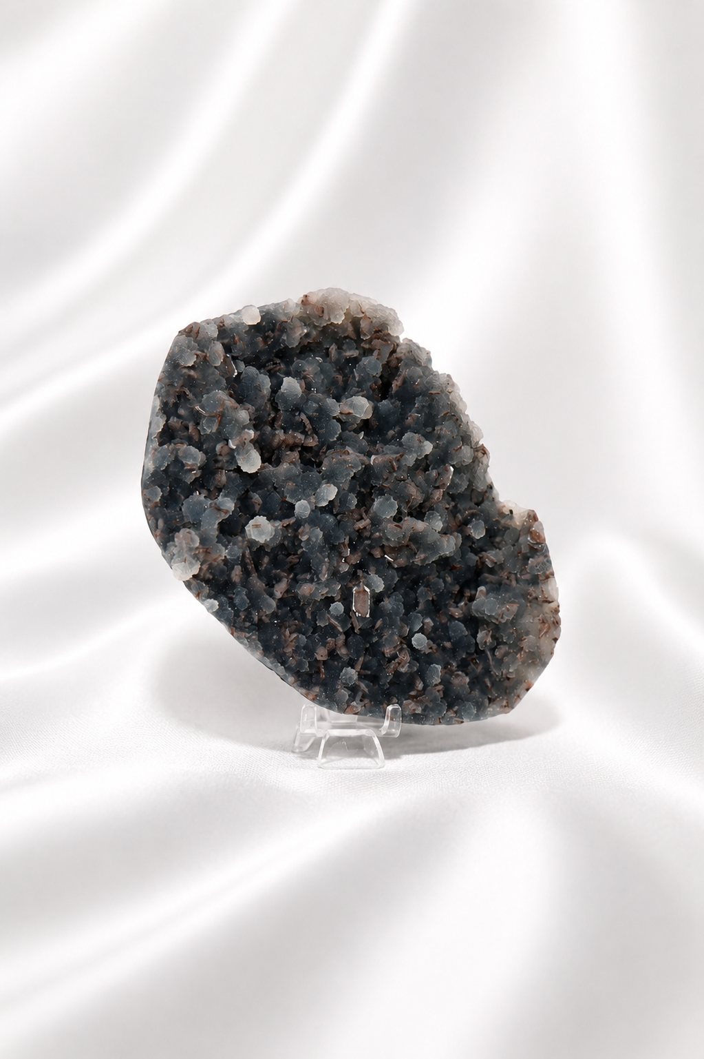 Blue Chalcedony with Stilbite Sugar Druzy Cluster #14