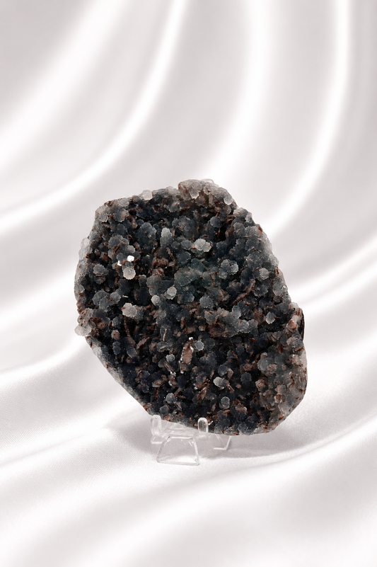 Blue Chalcedony with Stilbite Sugar Druzy Cluster #14