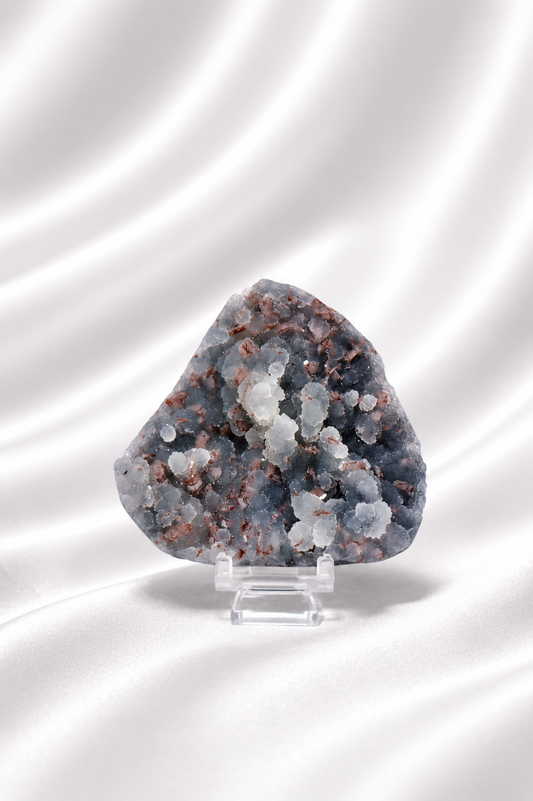 Blue Chalcedony with Stilbite Sugar Druzy Cluster #4