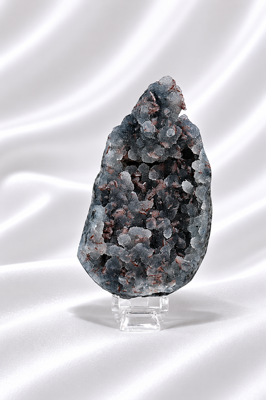 Blue Chalcedony with Stilbite Sugar Druzy Cluster #11