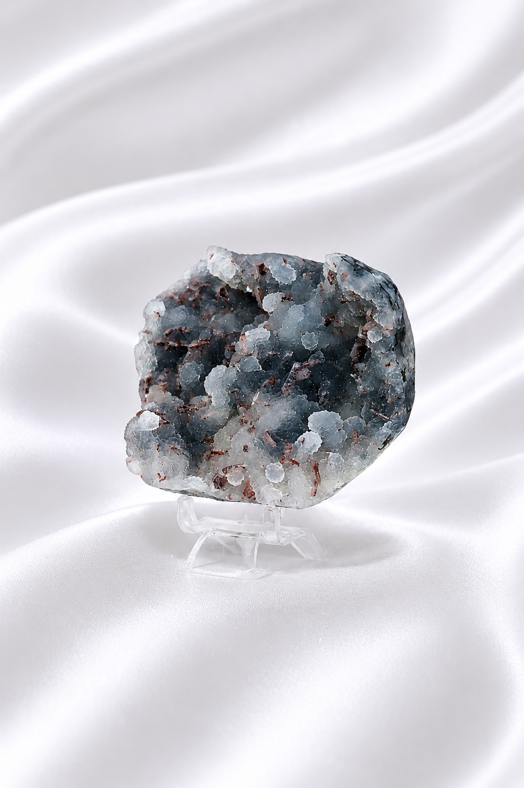 Blue Chalcedony with Stilbite Sugar Druzy Cluster #5