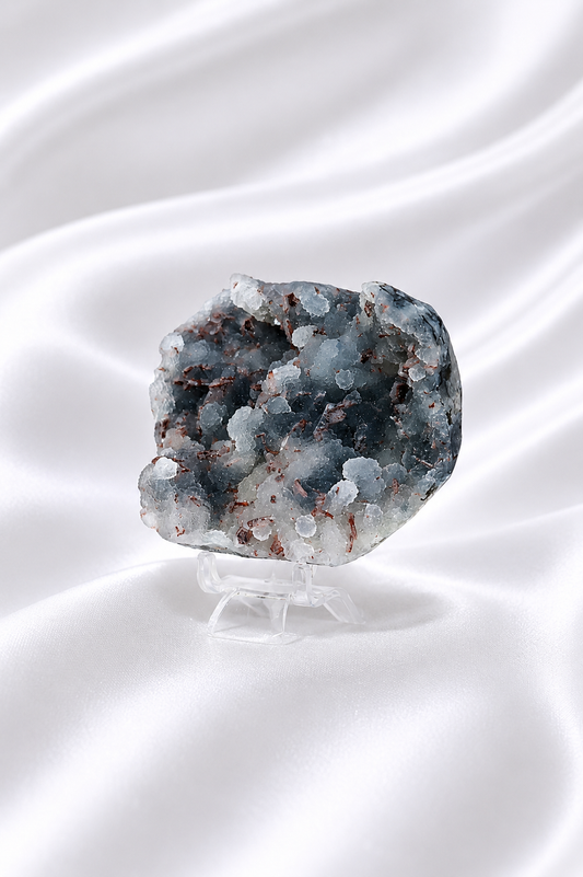 Blue Chalcedony with Stilbite Sugar Druzy Cluster #5