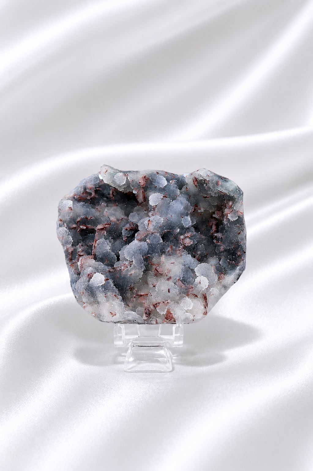Blue Chalcedony with Stilbite Sugar Druzy Cluster #5