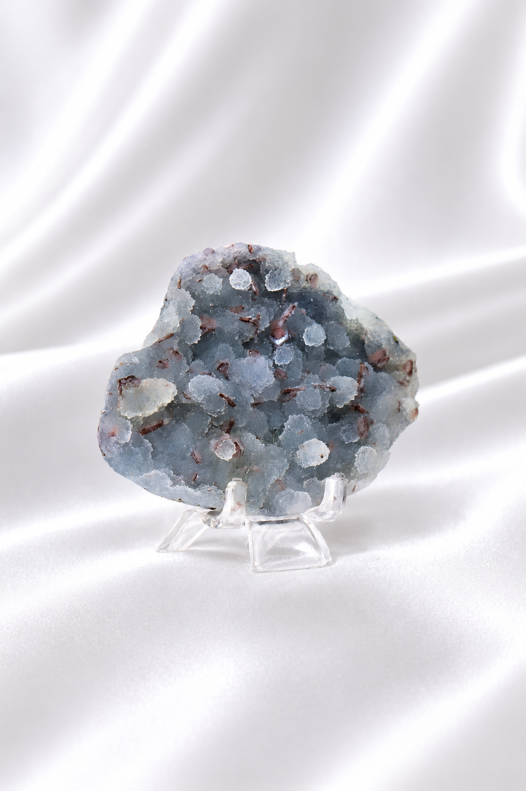 Blue Chalcedony with Stilbite Sugar Druzy Cluster #1