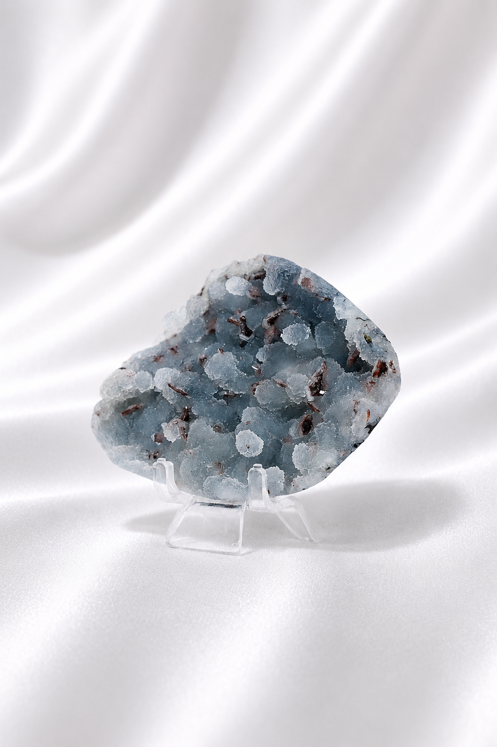 Blue Chalcedony with Stilbite Sugar Druzy Cluster #1