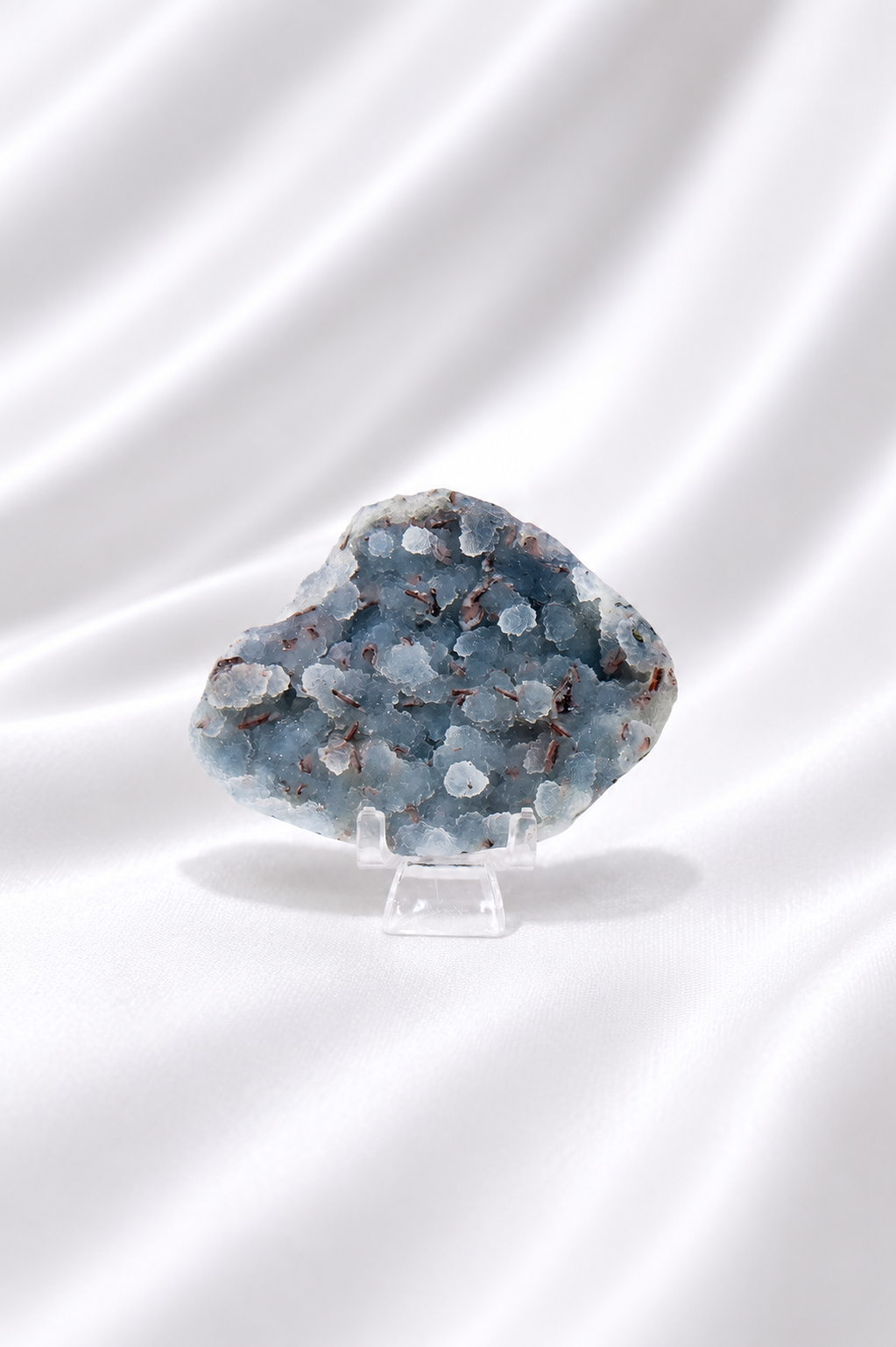 Blue Chalcedony with Stilbite Sugar Druzy Cluster #1