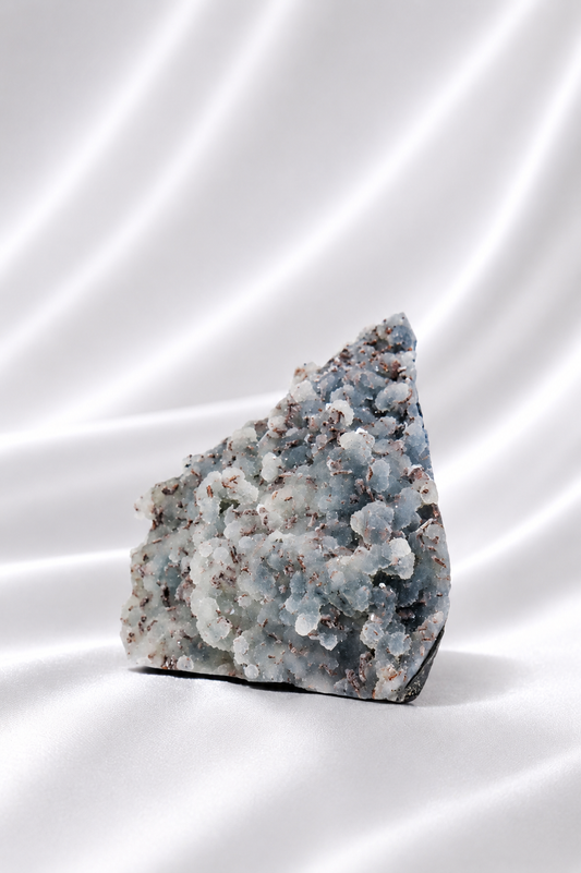 Blue Chalcedony with Stilbite Sugar Druzy Cluster #15