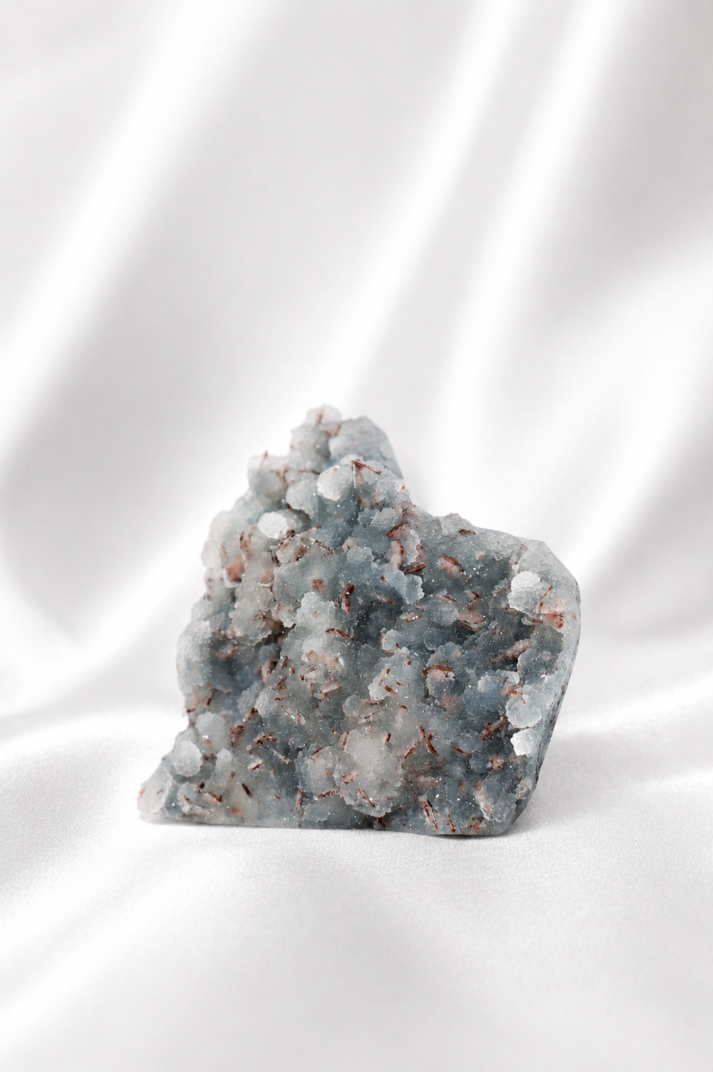 Blue Chalcedony with Stilbite Sugar Druzy Cluster #6