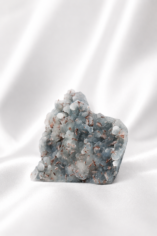Blue Chalcedony with Stilbite Sugar Druzy Cluster #6