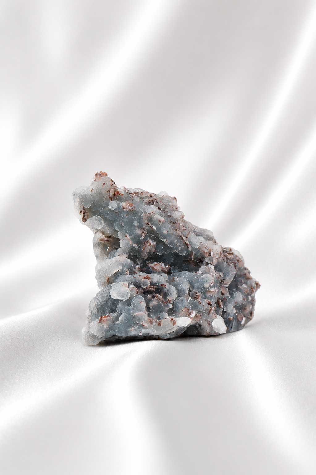 Blue Chalcedony with Stilbite Sugar Druzy Cluster #12