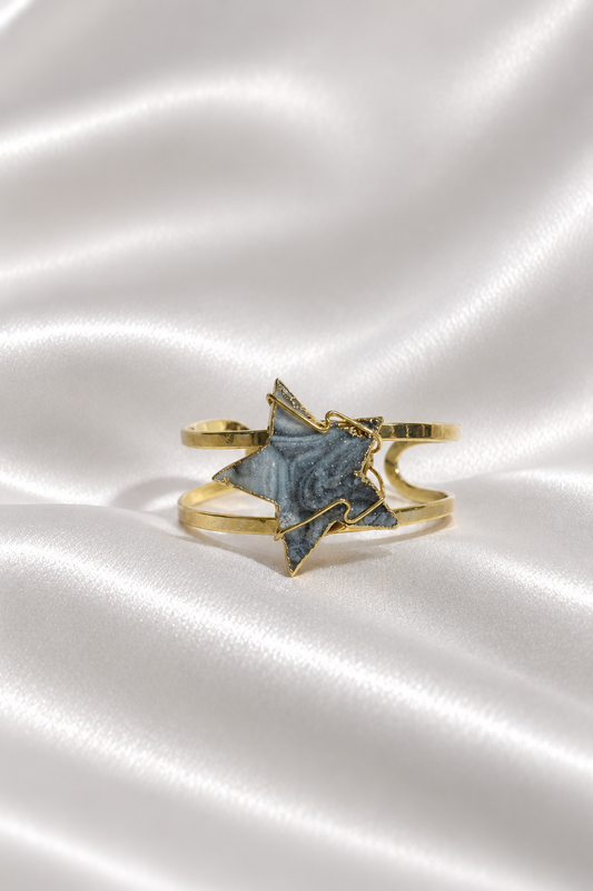 Grey Chalcedony Agate Star Bangle Bracelet #2