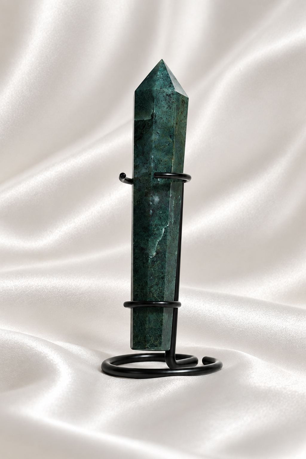 Moss Agate Wand with Stand #10