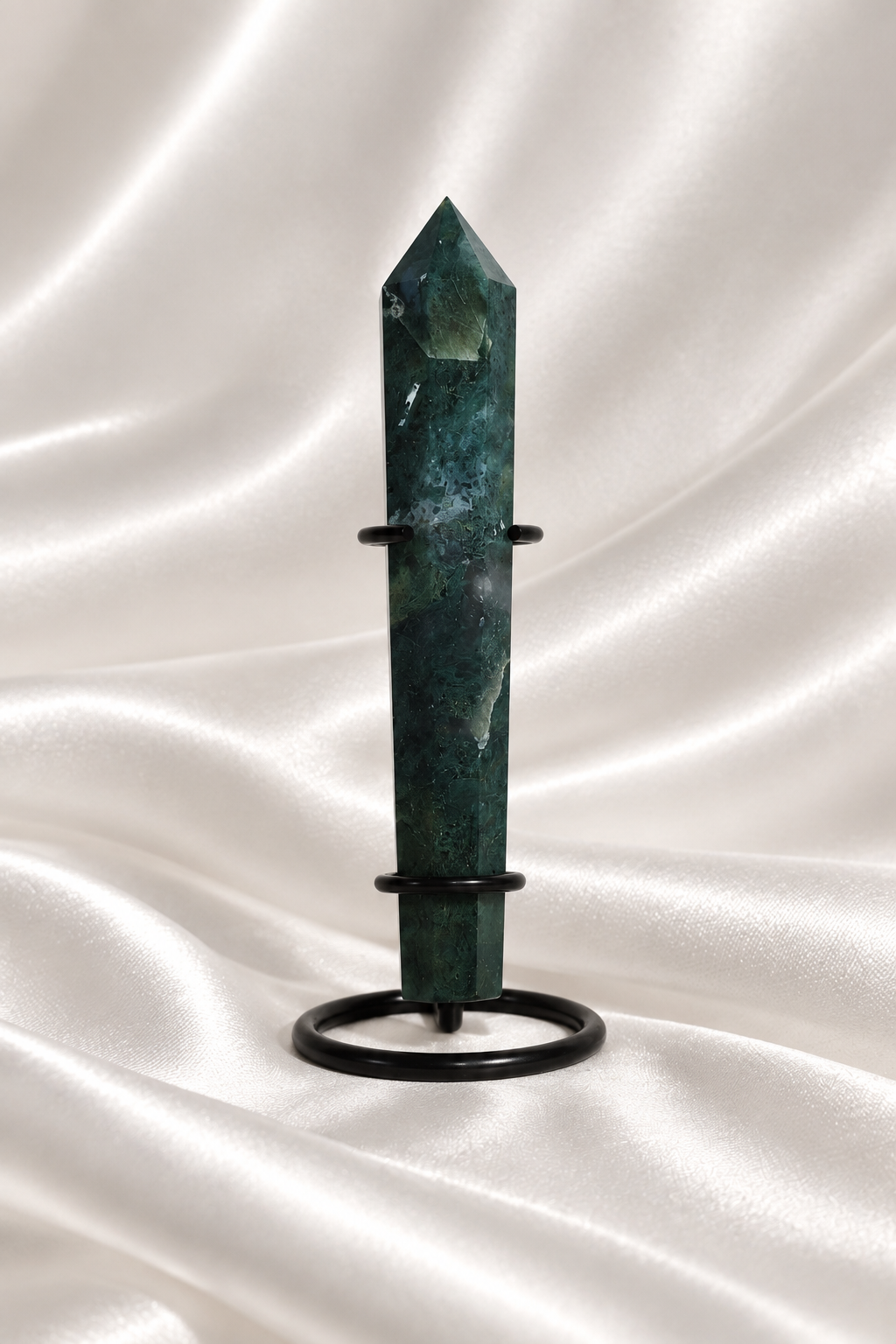 Moss Agate Wand with Stand #10