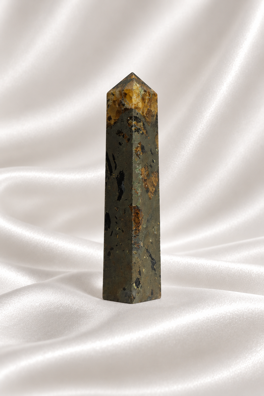 Pyrite & Golden Healer Tower #4 - RARE - Tip Little Chipped