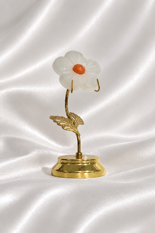 Selenite Flower w/ Sunstone on Golden Stand #7