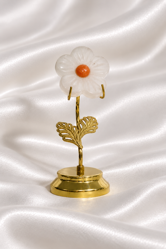 Selenite Flower w/ Sunstone on Golden Stand #7