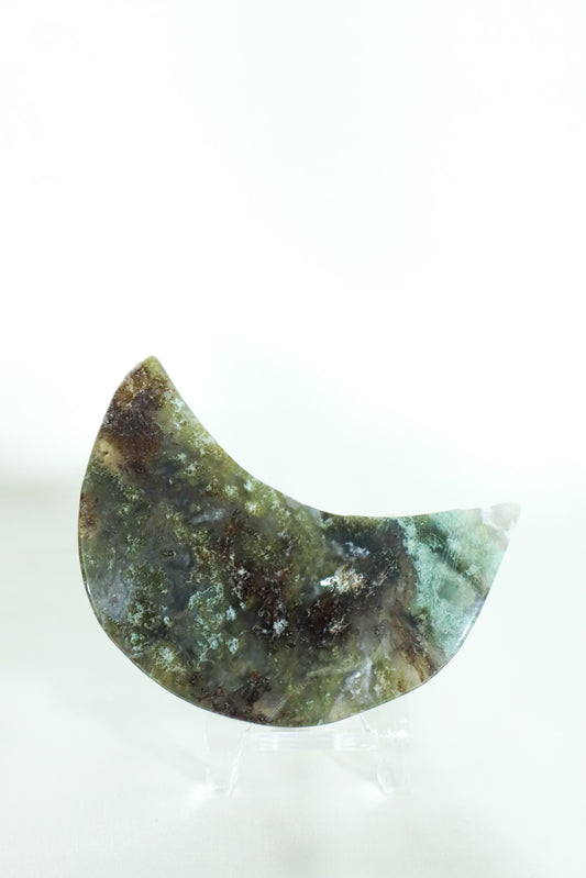 Moss Agate Moon Carving #6